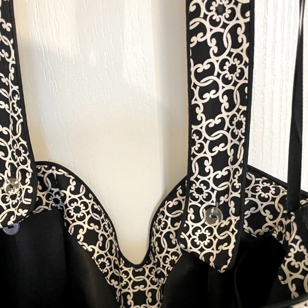 White House Black Market 100% silk black and white printed halter dress. - Picture 5 of 12